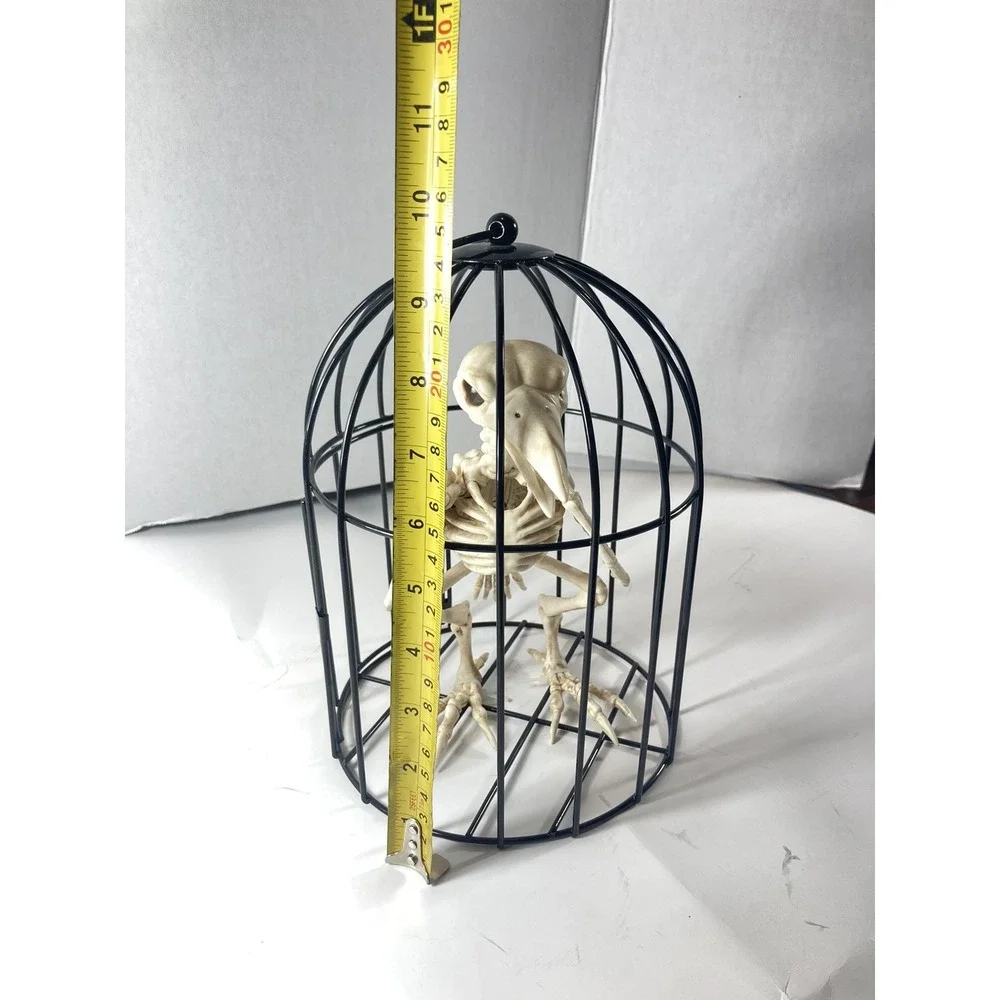 Skeleton Crow in Cage Prop Bird Bones Plastic Halloween Decoration